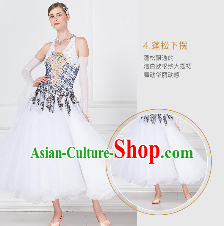 Professional Modern Dance Waltz Competition White Dress International Ballroom Dance Costume for Women