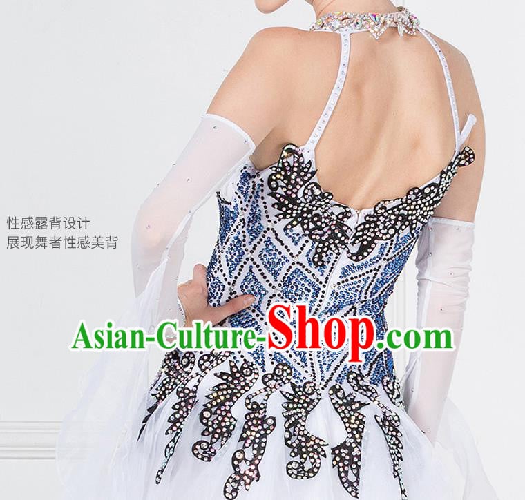 Professional Modern Dance Waltz Competition White Dress International Ballroom Dance Costume for Women