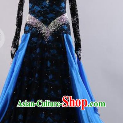 Professional Modern Dance Waltz Black Lace Dress International Ballroom Dance Competition Costume for Women