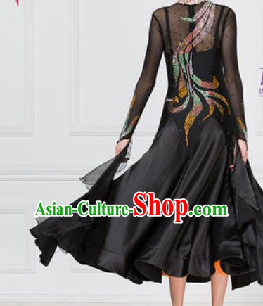 Professional Modern Dance Waltz Black Dress International Ballroom Dance Competition Costume for Women