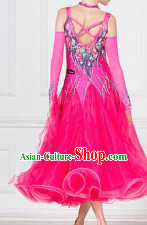 Professional Ballroom Dance Waltz Rosy Dress International Modern Dance Competition Costume for Women