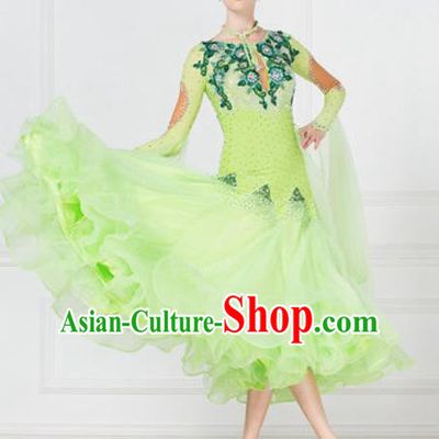 Professional Ballroom Dance Waltz Light Green Dress International Modern Dance Competition Costume for Women