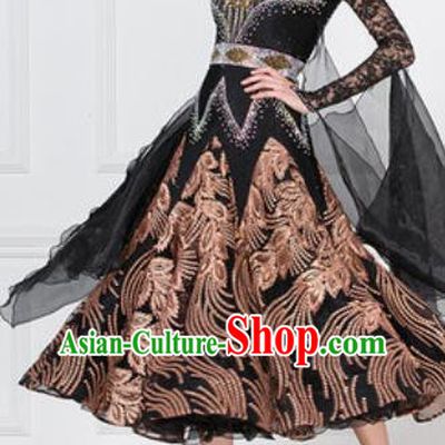 Professional Modern Dance Black Lace Dress Ballroom Dance International Waltz Competition Costume for Women