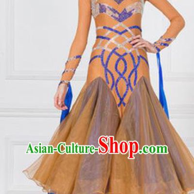 Professional Modern Dance Orange Dress Ballroom Dance International Waltz Competition Costume for Women