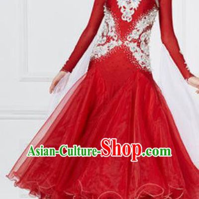 Professional Modern Dance Red Dress Ballroom Dance International Waltz Competition Costume for Women