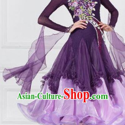 Professional Modern Dance Deep Purple Dress Ballroom Dance International Waltz Competition Costume for Women