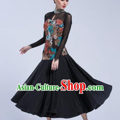 Professional Modern Dance Black Dress Ballroom Dance International Waltz Competition Costume for Women
