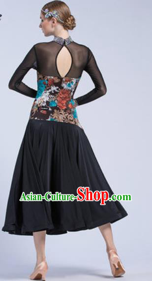 Professional Modern Dance Black Dress Ballroom Dance International Waltz Competition Costume for Women