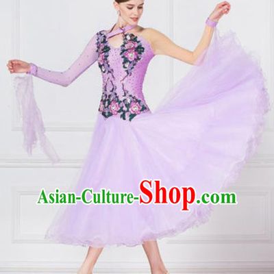Top Grade Modern Dance Lilac Dress Ballroom Dance International Waltz Competition Costume for Women