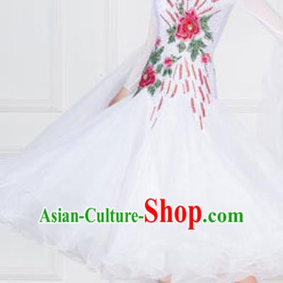 Top Grade Modern Dance White Dress Ballroom Dance International Waltz Competition Costume for Women