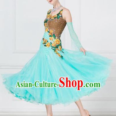 Top Grade Modern Dance Light Green Dress Ballroom Dance International Waltz Competition Costume for Women