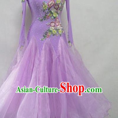 Top Waltz Competition Modern Dance Lilac Dress Ballroom Dance International Dance Costume for Women