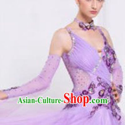 Top Waltz Competition Modern Dance Violet Dress Ballroom Dance International Dance Costume for Women