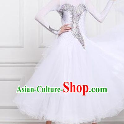Professional Waltz Competition Modern Dance White Dress Ballroom Dance International Dance Costume for Women