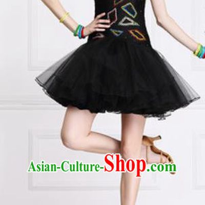 Professional Latin Dance Cha Cha Black Veil Short Dress Modern Dance International Samba Dance Competition Costume for Women