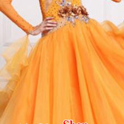 Professional Waltz Competition Modern Dance Orange Dress Ballroom Dance International Dance Costume for Women