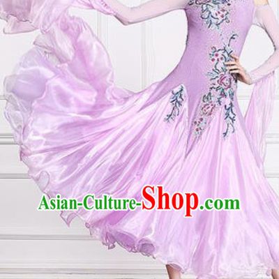 Professional Waltz Competition Modern Dance Lilac Bubble Dress Ballroom Dance International Dance Costume for Women