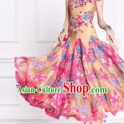 Professional Waltz Competition Modern Dance Golden Bubble Dress Ballroom Dance International Dance Costume for Women