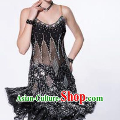Professional Latin Dance Cha Cha Black Bubble Dress Modern Dance International Samba Dance Competition Costume for Women