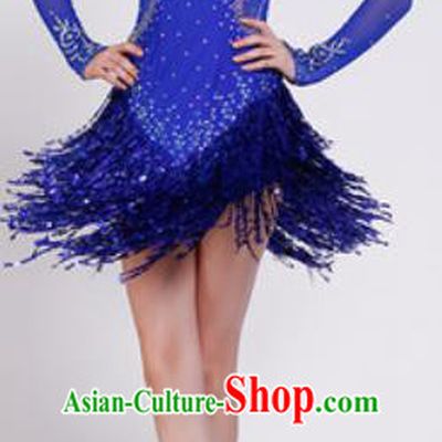 Professional Latin Dance Samba Royalblue Sequins Tassel Dress Modern Dance International Dance Competition Costume for Women
