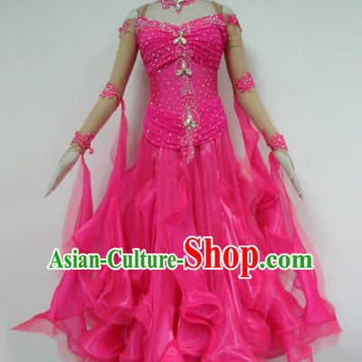Professional Waltz Dance Rosy Dress Modern Dance Ballroom Dance International Dance Costume for Women