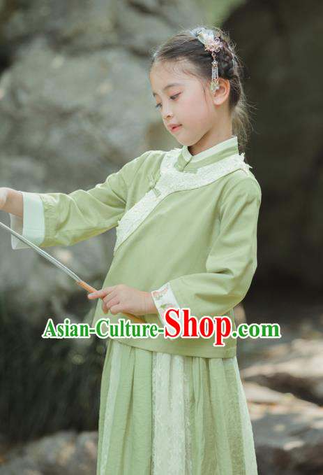 Chinese National Girls Green Cheongsam Costume Traditional New Year Qipao Dress for Kids Chinese National Girls Green Cheongsam Costume Traditional New Year Qipao Dress for Kids