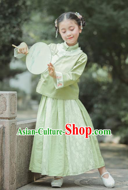 Chinese National Girls Green Cheongsam Costume Traditional New Year Qipao Dress for Kids Chinese National Girls Green Cheongsam Costume Traditional New Year Qipao Dress for Kids