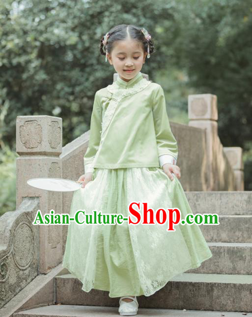 Chinese National Girls Green Cheongsam Costume Traditional New Year Qipao Dress for Kids Chinese National Girls Green Cheongsam Costume Traditional New Year Qipao Dress for Kids