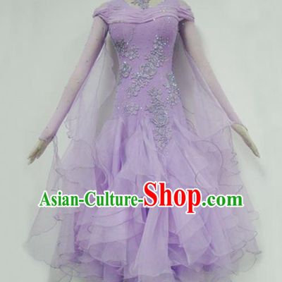 Professional Waltz Competition Lilac Dress Modern Dance Ballroom Dance International Dance Costume for Women