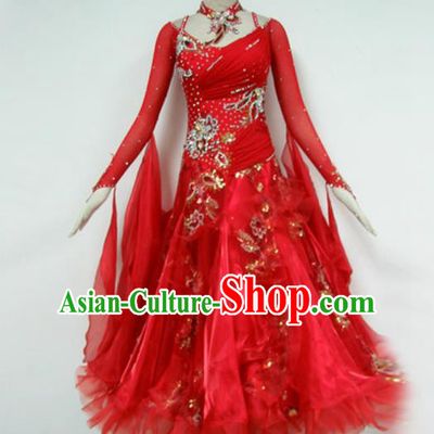 Professional Waltz Dance Red Dress Modern Dance Ballroom Dance International Dance Costume for Women
