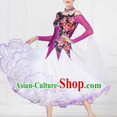 Top Grade Modern Dance Purple Dress Ballroom Dance International Waltz Competition Costume for Women