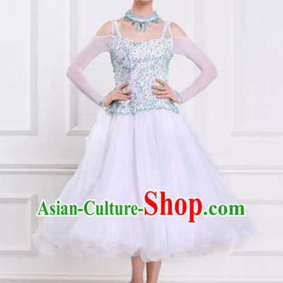 Top Grade Modern Dance White Dress Ballroom Dance International Waltz Competition Costume for Women