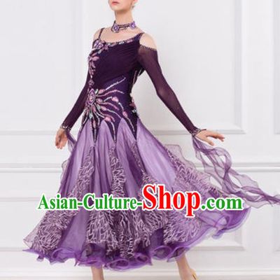 Top Grade Modern Dance Deep Purple Dress Ballroom Dance International Waltz Competition Costume for Women