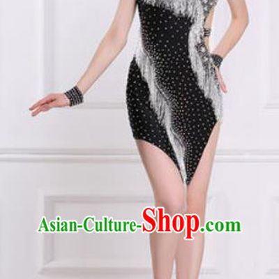 Professional Latin Dance Cha Cha Tassel Black Dress Modern Dance International Samba Dance Competition Costume for Women