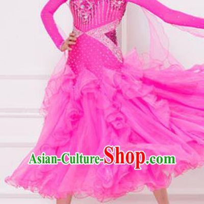 Top Waltz Competition Modern Dance Rosy Dress Ballroom Dance International Dance Costume for Women