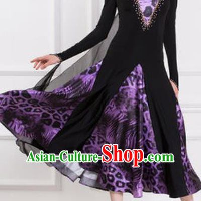 Top Waltz Competition Modern Dance Leopard Dress Ballroom Dance International Dance Costume for Women
