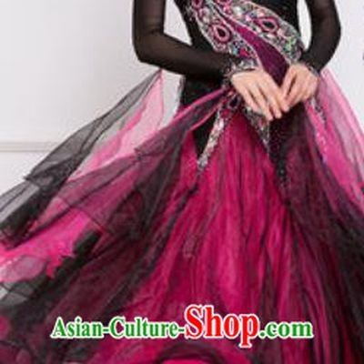 Top Waltz Competition Modern Dance Wine Red Dress Ballroom Dance International Dance Costume for Women