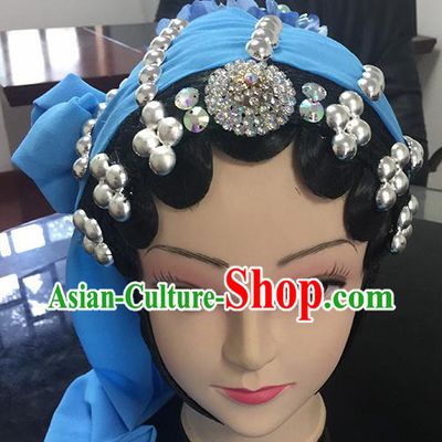 Chinese Beijing Opera Female Civilian Headgear Traditional Peking Opera Plebs Wig Sheath and Hair Accessories for Women