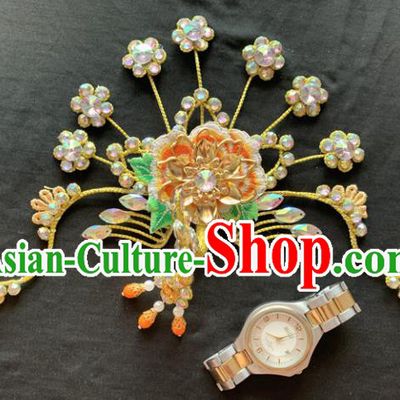 Chinese Beijing Opera Diva Yellow Phoenix Tassel Hairpins Headgear Traditional Peking Opera Queen Hair Accessories for Women
