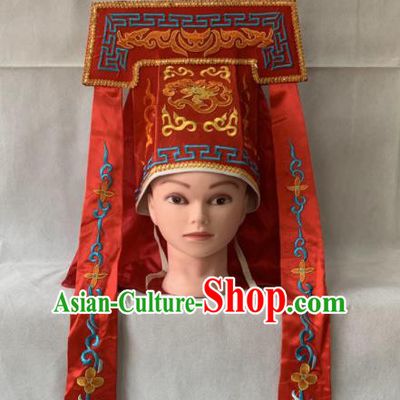 Chinese Beijing Opera Imperial Bodyguard Red Hat Traditional Peking Opera Swordsman Headwear for Men