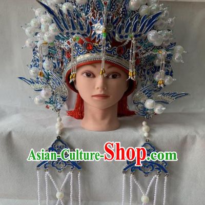 Chinese Beijing Opera Queen Red Phoenix Coronet Traditional Peking Opera Diva Hat Hair Accessories for Women