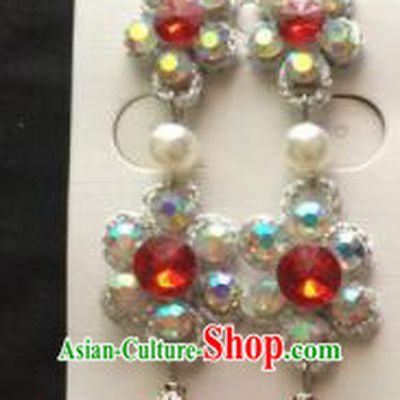 Chinese Beijing Opera Diva Pink Crystal Earrings Traditional Peking Opera Princess Ear Accessories for Women