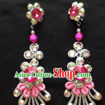 Chinese Beijing Opera Diva Earrings Traditional Peking Opera Princess Rosy Crystal Ear Accessories for Women
