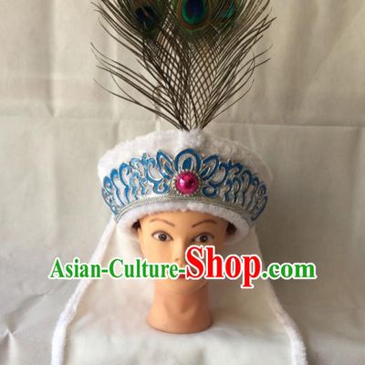 Chinese Beijing Opera Diva White Hat Traditional Peking Opera Blues Hair Accessories for Women