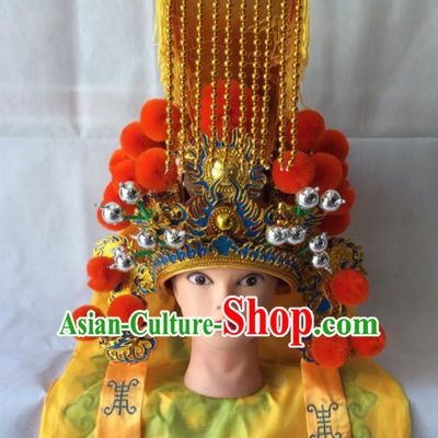 Chinese Beijing Opera Emperor Golden Hat Traditional Peking Opera Monarch Helmet Headwear for Men