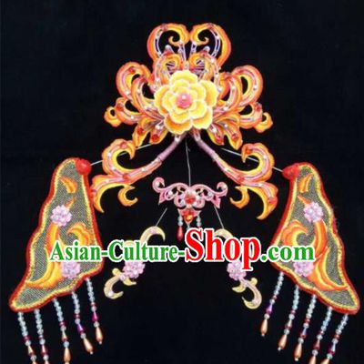 Chinese Beijing Opera Diva Orange Hair Crown Traditional Peking Opera Queen Hairpins Hair Accessories for Women