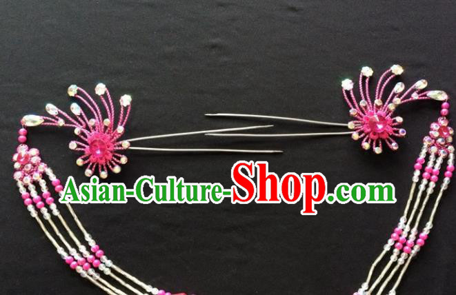 Chinese Beijing Opera Diva Rosy Phoenix Hair Crown Traditional Peking Opera Queen Hairpins Hair Accessories for Women