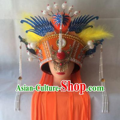 Chinese Beijing Opera Empress Orange Hat Traditional Peking Opera Queen Hair Accessories for Women