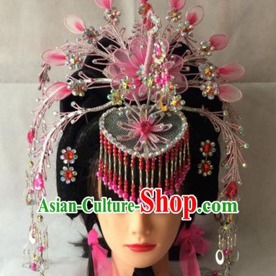Chinese Beijing Opera Diva Pink Phoenix Coronet Hairpins Traditional Peking Opera Empress Hair Accessories for Women