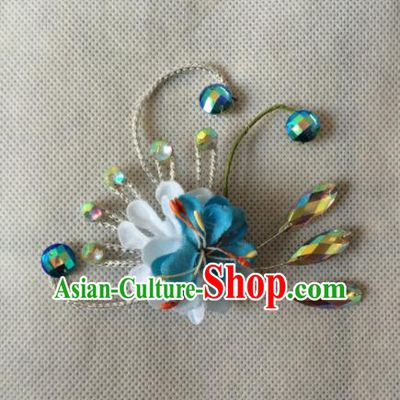 Chinese Beijing Opera Diva Blue Flower Hair Claw Hairpins Traditional Peking Opera Hair Accessories for Women